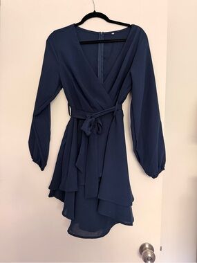 Amazon Navy Long-Sleeve Wrap Romper with Tie Waist